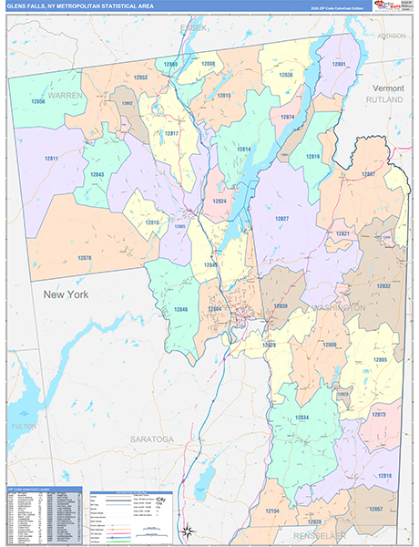 Glens Falls Metro Area Wall Map Color Cast Style